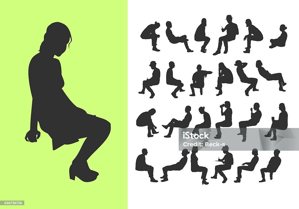 Set of sitting silhouettes Sitting silhouettes without a chair In Silhouette stock vector