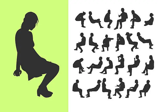Vector illustration of Set of sitting silhouettes