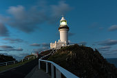 Bryon Bay lighthouse at night in New South Wales, Australia