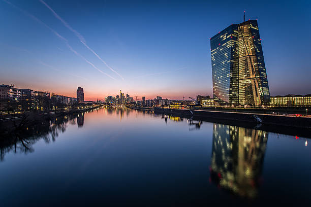 Frankfurt Eastend at Night Frankfurt's Eastend while Sunset. European Central Bank, River Main, Modern Houses egypt skyline stock pictures, royalty-free photos & images