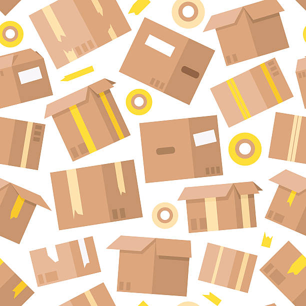 상자 운반 원활한 패턴 창고 선적 컨테이너. - packaging freight transportation box moving office stock illustrations