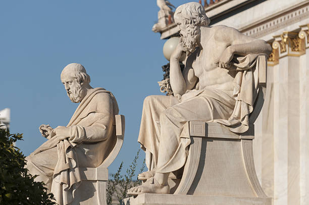 Socrates and Plato statues stock photo