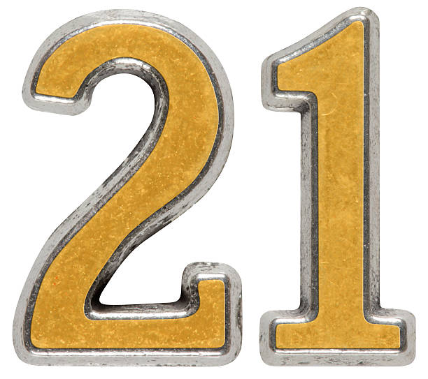 istock Metal numeral 21, twenty-one, isolated on white background 636735738