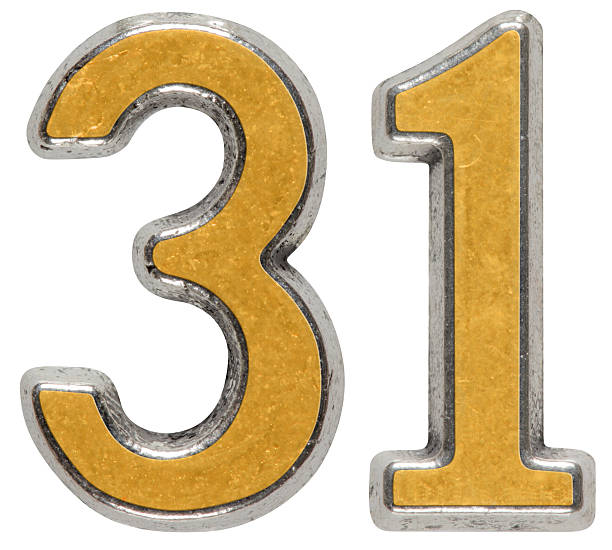 istock Metal numeral 31, thirty-one, isolated on white background 636735890