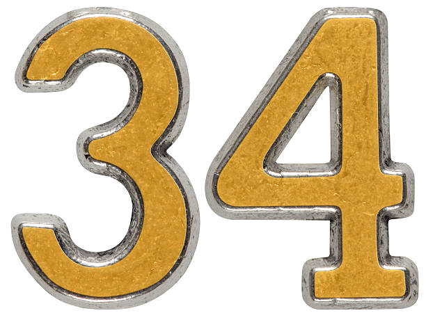 istock Metal numeral 34, thirty-four, isolated on white background 636736768