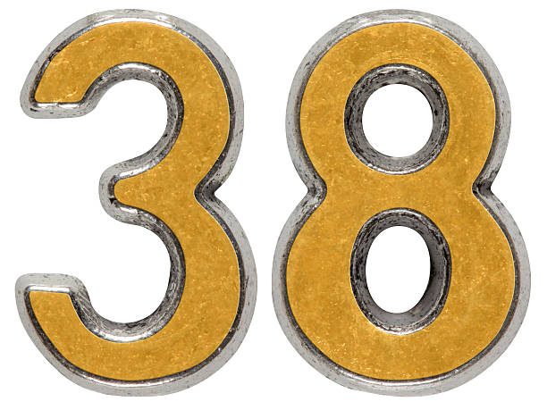 istock Metal numeral 38, thirty-eight, isolated on white background 636737486