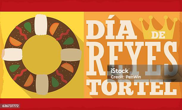 Banner With Tortell And Crown For Spanish Dia De Reyes Stock Illustration - Download Image Now