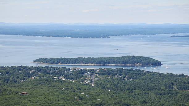 istock Champlain Mountain Precipice Trail View of Bar Harbor, Maine 636738626
