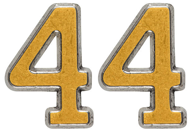 istock Metal numeral 44, forty-four, isolated on white background 636739330