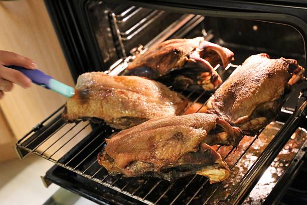 asado de navidad de ganso - martinsgans fotografías e imágenes de stock