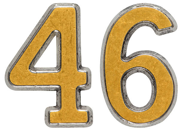 istock Metal numeral 46, forty-six, isolated on white background 636739808