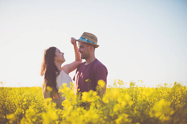 istock Vintage romance in rapeseed field 636741072