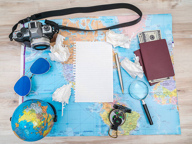 istock Travel items on hardwood floor 636742206