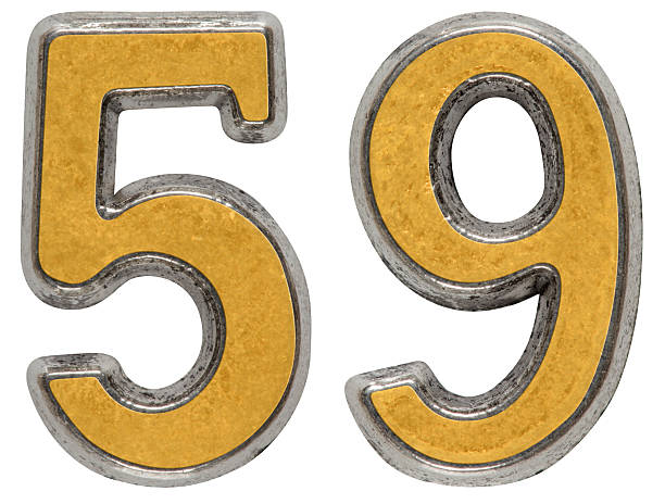 istock Metal numeral 59, fifty-nine, isolated on white background 636742708