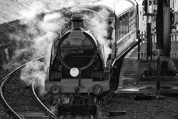istock Hertifage old vintage steam railway engine in station 636742882