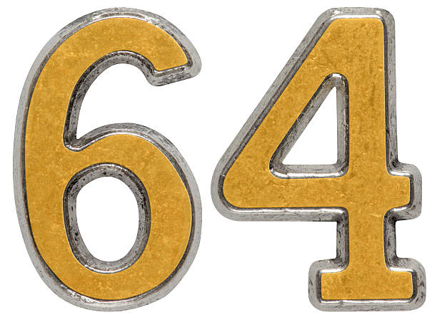 istock Metal numeral 64, sixty-four, isolated on white background 636743314