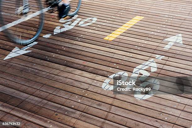 Bicycle Lanes At The Brooklyn Bridge In New York City Stock Photo - Download Image Now