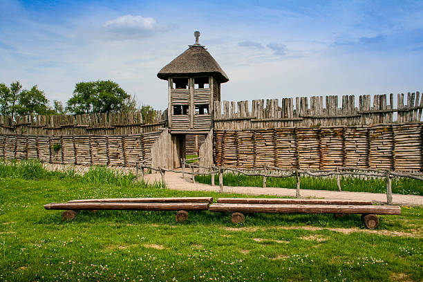 Biskupin, Poland - August 5, 2012: old archaeological settlement in Biskupin, colonized 2,500 years ago.
