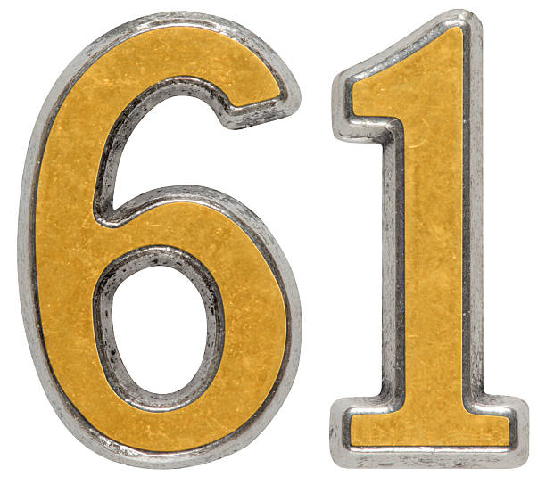 istock Metal numeral 61, sixty-one, isolated on white background 636744940