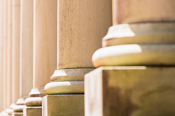 Closeup row of classical columns, background with copy space
