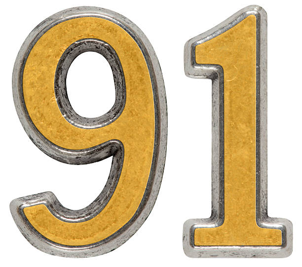 istock Metal numeral 91, ninety-one, isolated on white background 636749264