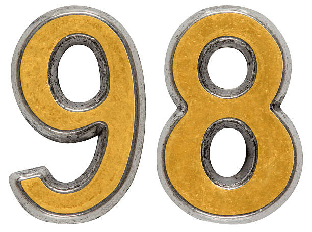 istock Metal numeral 98, ninety-eight, isolated on white background 636750050