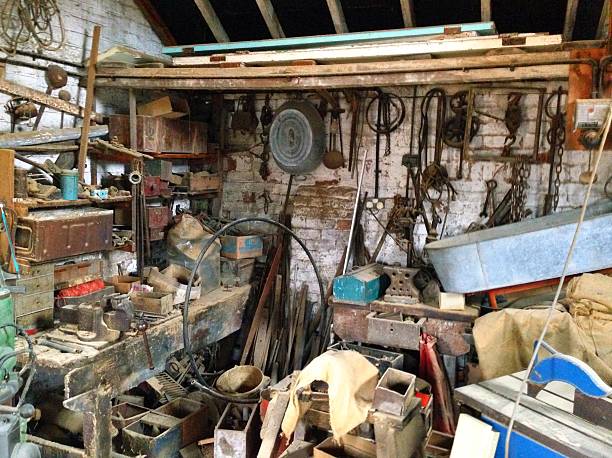 istock An old workshop full of tools hanging on the wall 636750200