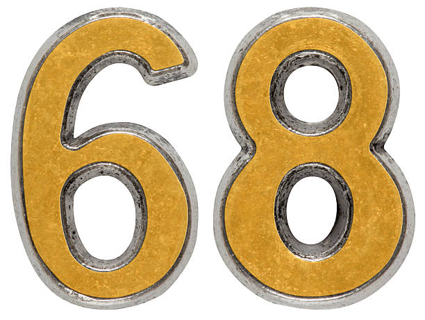 istock Metal numeral 68, sixty-eight, isolated on white background 636753358
