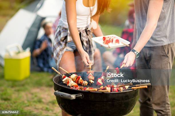 Close Up Grill With Barbecue Stock Photo - Download Image Now - Camping, Barbecue - Meal, Barbecue Grill