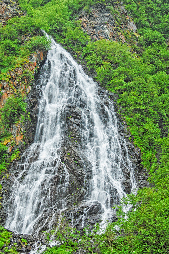 Bridal Veil Falls, located near Valdez, Alaska.  Picture was taken in Spring along the Richardson Highway.  