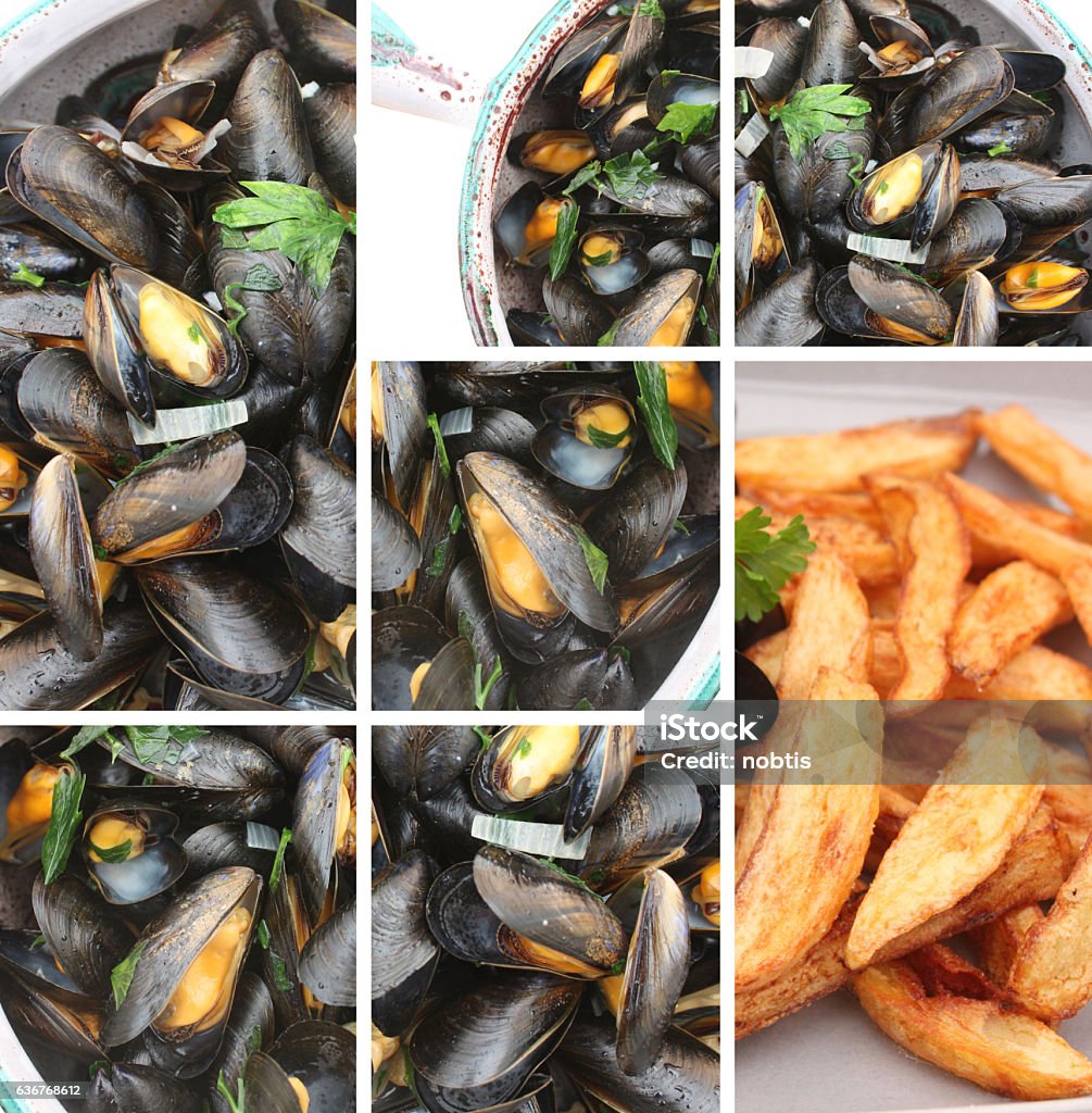 Mussels marinières - Fries Mussels marinières - French fries Brewery Stock Photo
