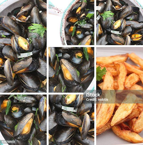 Mussels Marinières Fries Stock Photo - Download Image Now - Brewery, Cooking, Dining