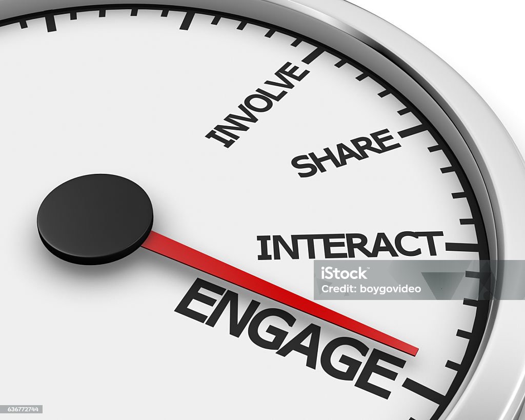 Engage Involve Share Interact Engage meter 3d Illustration rendering Activity Stock Photo