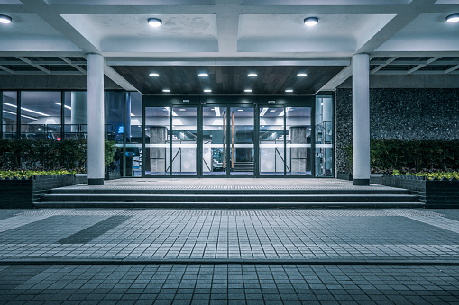 empty pavement front of modern building entrance,Hong Kong,china.