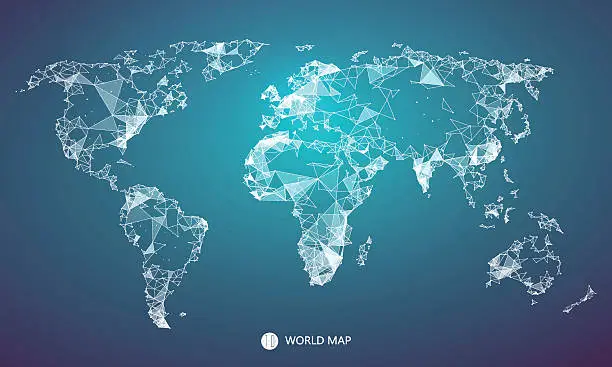 Vector illustration of Point, line, surface composition of the world map.