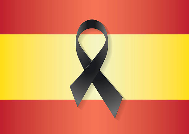 spanien flagge schwarzes band - lamentation stock-grafiken, -clipart, -cartoons und -symbole