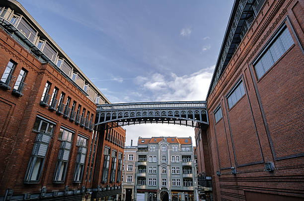 The metal structure  and brick walls in an old brewery