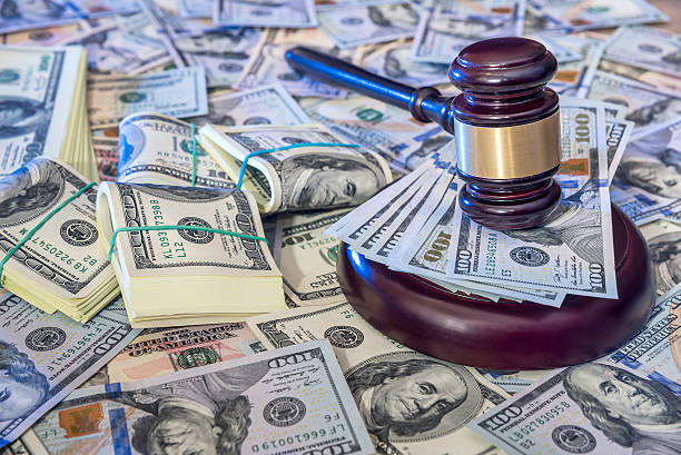 auction concept - judges gavel against us dollar background. - tax tax form law business imagens e fotografias de stock