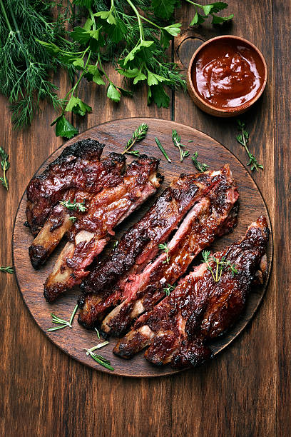 Grilled sliced barbecue pork ribs