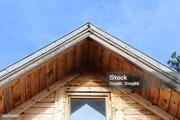 Detail Of An House Roof Stock Photo - Download Image Now - Log Cabin, Gable, Architectural Cornice