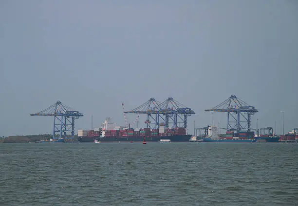 ships in sea port of Kochi, India