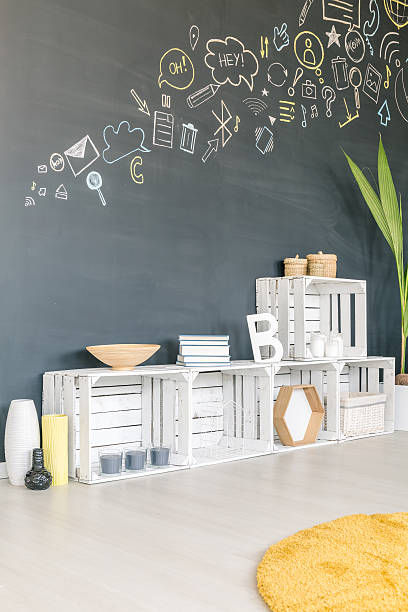 istock Room with white crate furniture 636800740