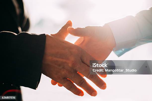 Closeup Of Business People Hands Shaking Stock Photo - Download Image Now - Handshake, Greeting, Agreement