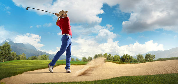 Golf: Man playing golf in a golf course Man playing Golf on beautiful Golf course. The course is made in 3D. swinger photo stock pictures, royalty-free photos & images