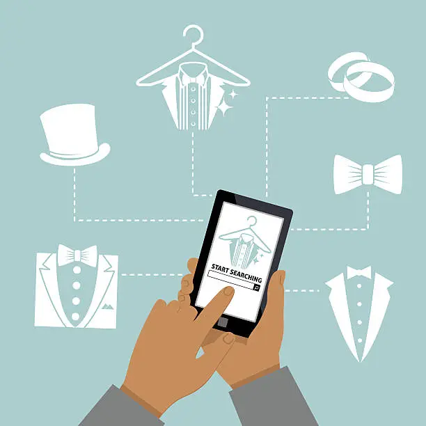 Vector illustration of Man Using Online Apps For Wedding Arrangements