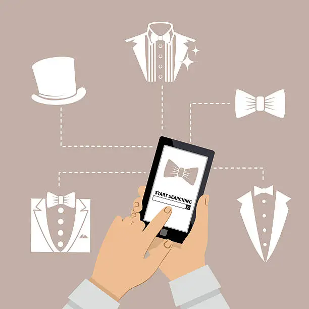 Vector illustration of Man Using Online Apps For Wedding Arrangements