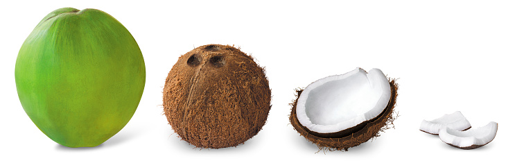 peeled covered coconut on a white background