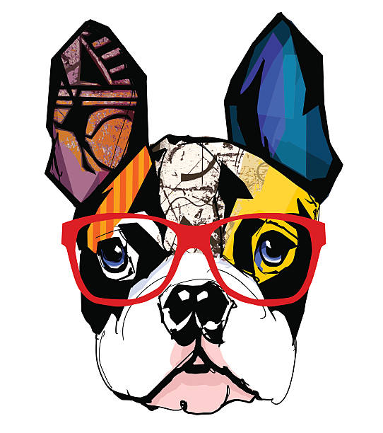 illustrazioni stock, clip art, cartoni animati e icone di tendenza di ritratto di bulldog francese che indossa occhiali da sole - immagine dipinta illustrazioni