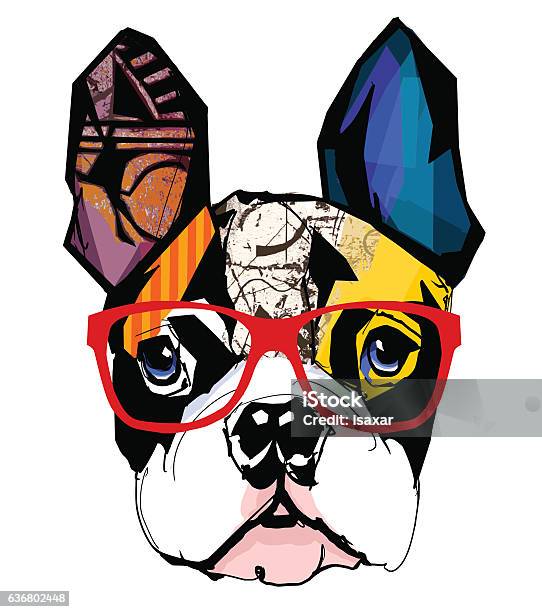 Portrait Of French Bulldog Wearing Sunglasses Stock Illustration - Download Image Now - Dog, Art, Painted Image