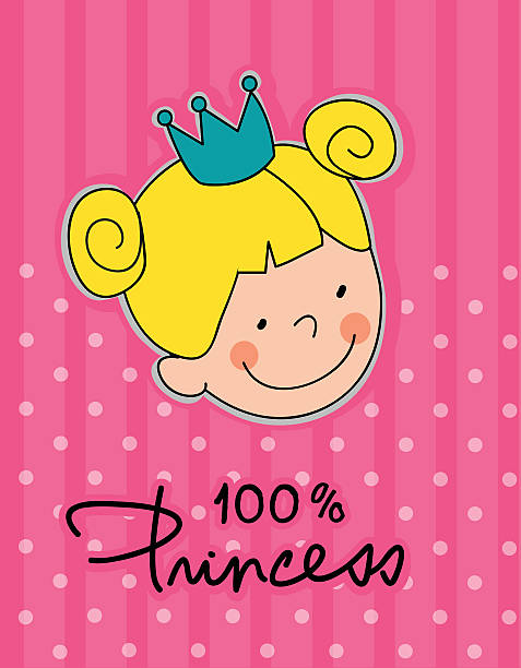 стопроцентная карта принцессы / маленькая девочка в короне - baby clothing its a girl newborn baby goods stock illustrations